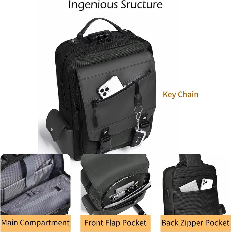 Leaper Crossbody Messenger Bag for Men: 13L Multi-pocket Satchel Sling Shoulder Bags for Travel Daily Work - Women Single Strap Backpack for Cycling,Hiking -Laptop Sling Bag for Men 14 inch,DarkGreen - Image 4